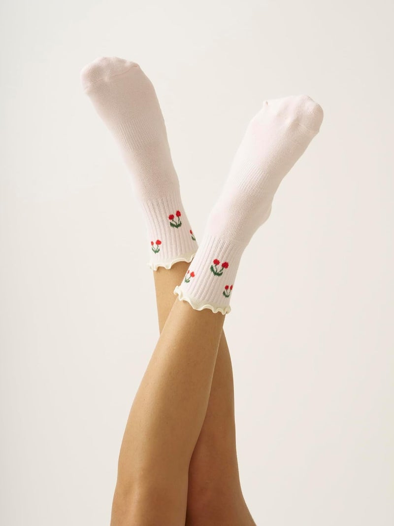 Shapes Studio Crew Half Calf Grip Socks, Cutest Fruits Pilates Socks, Ruffle socks, Non-Slip, Barre Yoga Fitness - Image 4